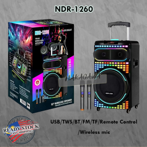 PORTABLE SPEAKER NDR-1260 WIRELESS BLUETOOTH SPEAKER 10"*2 USB/TWS/BT/FM/TF/Remote Control /Wireless mic