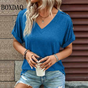 2023 New Summer Cotton Tops Women Blouses Casual V-Neck Solid Button Fashion Street Hipster Short Sleeve Shirts Oversize Clothes