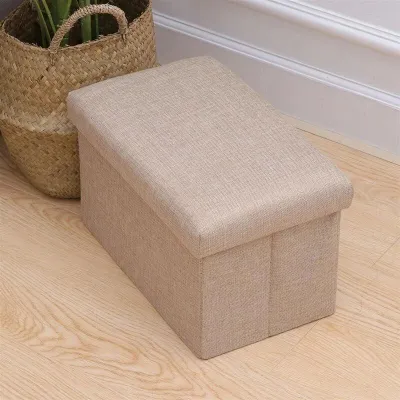 Foldable Storage Ottoman with Top Folding Toy Chest Storage Box Linen Fabric Ottomans Bench Foot Re