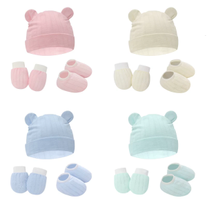 1 bộ bé chống trầy xước găng tay dễ thương tai hat Foot Cover Set mềm cotton sơ sinh chống cào găng tay vớ Beanies cap headwrap Kit cho trẻ sơ sinh trẻ mới tập đi tắm Quà Tặng