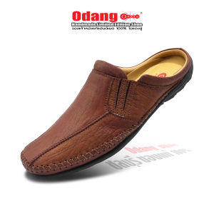 โอแดงชู รองเท้าหนังแท้แฮนด์เมด ของแท้ 100% รหัสสินค้า 401 เปิดส้น ทรงเท้าเรียว สี : ตาล อัดลายช้าง
