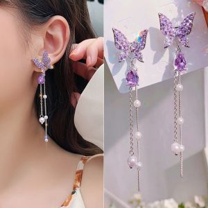 Butterfly earrings korean style ear studs for Women Stud Earrings Shiny Crystal Earrings for women pearl earrings long tassel earings butterfly Jewelry Gift Fashion Accessories Women Drop Earrings Hypoallergenic earrings korean style Elegant Dangle 耳环