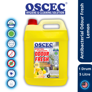 OSCEC® Antibacterial Odour Fresh Lemon Air Freshener Refill Spray 5 Litres / Liquid Air Freshener Spray for Air / Toilet Fragrance Bathroom Spray