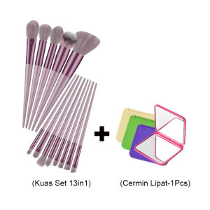 Kuas Make Up Set Murah isi 13Pcs Lengkap GRATIS Cermin Mini Lipat Travel (1 Pcs Random)