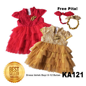 Dress Baju Gaun IMLEK Cheongsam Merah Pesta Bayi Perempuan 0-12 Bulan Princess Kado KA121