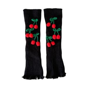 Womens Christmas Ribbed Knitted Leg Warmers Footless Socks Festival Cute Cherry Bowknot Ruffled Leg Covers Boot Socks