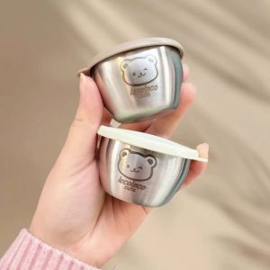Mettle Vault Cute Bear Portable Sauce Cup 304 Stainless Steel Condiment Box with Lid