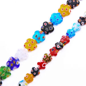 Mixed Color Plum Blossom Shape Flower Patterns Millefiori Glass Loose Beads for DIY Bracelet Jewelry Making Findings