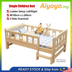 Wooden Children Bed Kids Bed Frame Single Bed Toddler Katil Budak Baby Bed Baby Cot Katil Bayi Junior Bed Staircase Sleep Bedroom Guard Rails