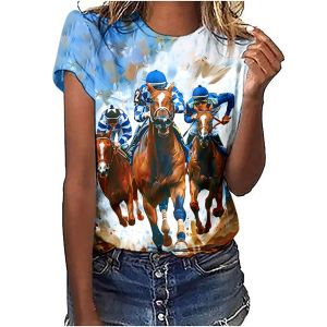 [Local Stock] ZEEMIN Womens T-Shirts Horse Racing Graphic 3D Printed New O-Neck Short Sleeve T Shirt Y2k Harajuku Tees Tops Female Pullover Clothing