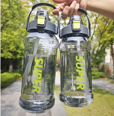 SUPER BIG 2000ml Tritan Water Drinking Bottle 2L With Straw With Handle Sport Plastic BPA Free Mug Bekas Botol Air