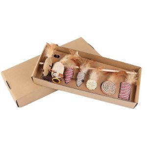 AP AIMAYAPET Cat Teaser Stick Set Wooden Handle 7Pcs Interactive Feather Toy Bell Plush Mice Chew Ball Kucing Mainan