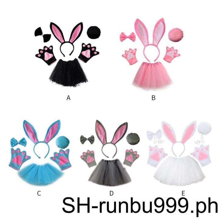 【RB999】Easter Costume Set Skirt with Bunny Ear Headband Gloves Tail