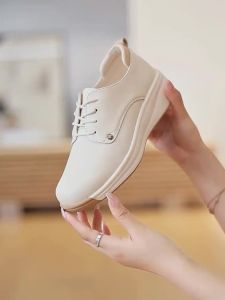 Genuine Leather Soft Sole Lightweight Womens Wedge Shoes New Solid Color Anti-skid Breathable Casual and Non Tiring Sports Shoes