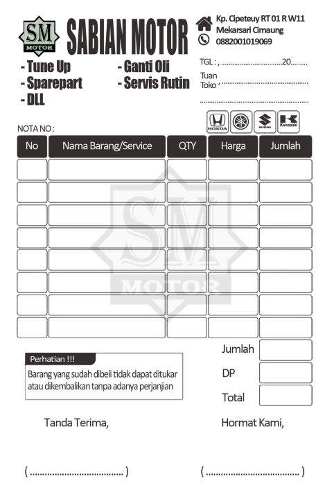 Nota Rafka Motor CETAK BUKU NOTA 2 PLY BENGKEL MOTOR BENGKEL LAS BENGKEL MOBIL MINIMAL 4 ...