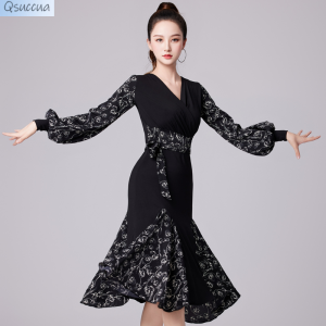 Latin Dance Costume Long Sleeved Female Adult Spring And Autumn Professional Social Dance Competition Performance Dance Dress