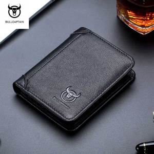 BULLCAPTAIN RFID 100% Mens Leather Wallet Casual Retro Double Layer Cash Clip Multifunctional 9 Card Slots RFID Leather Wallet