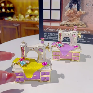 Elegant Metal Sewing Machine Copy Enamel Box Miniature Display Piece For Vanity Dresser Top