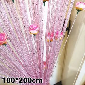 SIERWU Rose Flower Door Line Curtain Tassel 100x200cm Divider Curtains  Hanging Vestibule String Curtains For Living Room