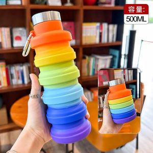 500ml Silicone Folding Water Cup Travel Retractable Kettle Outdoor Sports Drinking Water Bottle