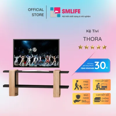 Kệ tivi gỗ hiện đại SMLIFE Thora - Đen + Vân sồi