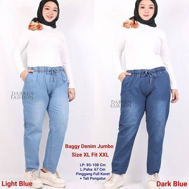 Bayar di tempat] Celana baggy jumbo bahan jeans denim LP 85-108cm