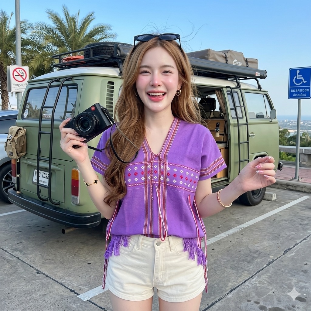 LANNA เสื้อทอมือแท้คอวีหน้าหลัง สุดนุ่ม สีไม่ตก ใส่สบายทุกวัน | Lazada มุมมองที่ 7