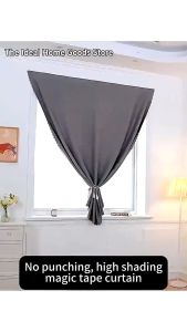 No Punch 100% Blackout Curtains Magic Tape Full Shading No Drilling Curtain Window Door Shade Cloth