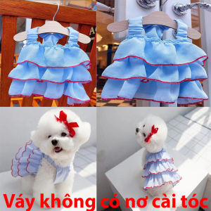 Váy xanh nhiều lớp mùa xuân và mùa hè cho chó mèo quần áo cho chó cưng quần áo cho chó