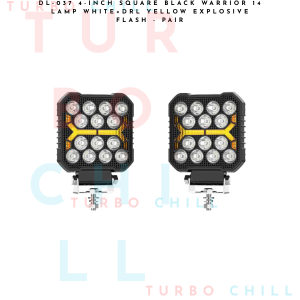 DL-037 4-inch Square Black Warrior 14 Lamp White+DRL Yellow Explosive Flash - PAIR