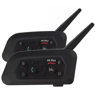 Intercom V6 Pro Plus Headset Bluetooth Helmet 6 Riders Motorcycle - Black V6 Plus