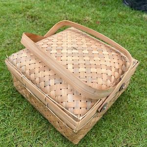 Sokase d.25cm kotak /Besek bambu kaki dengan pegangan /Hampers anyaman bambu + packing kardus