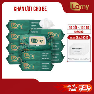 [LAMY OFFICIAL]_Thùng 10 khăn ướt Lamy không mùi không cồn không parabens cao cấp cho bé gói 100 tờ