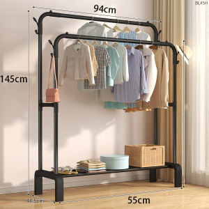 HG ราวแขวนผ้า ราวตากผ้า ราวตากผ้าแข็งๆ ราวแขวนผ้าสแตน ราวแขวนเสื้อผ้า พร้อมชั้นวางของและตะขอแขวนเสื้อแขวนหมวก รองรับน้ำหนัก 100kg พร้อมส่ง