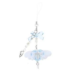 Fashionable Bowknot Phone Chain Ornament Heart Beaded Cellphone Pendant Phone Lanyard Bag Charm for Women and Girls