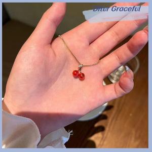 Ditur European And American Fashion Red Cherry Pendant Necklace Light Luxury Personalized Women Clavicle Chain Jewelry Gift
