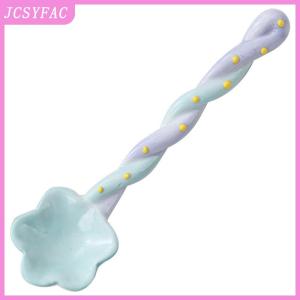 JCSYFAC 1Pc Ceramic Long Handle Spoon Cute Ice Cream Hand Painted Dessert Spoon with Long Handle Kitchen Tableware Accessories