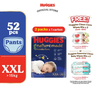 Huggies Naturemade Overnite Pants Diapers M58 / L44 / XL38 / XXL26 (2 Packs)