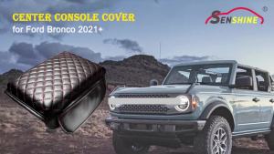 SENSHINE 1.2in Thickness Center Console Cover for Ford Bronco Accessories 2021-2023 2024 2025 2026 2/4 Door Armrest Stroage Protector Console Pad with Side Pockets Leather Prevent Scratch (Red)