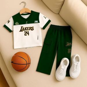 Setelan Jersey Anak Laki-Laki Terbaru Lakers 3-12 Tahun Lengan Pendek Celana Cargo Baju Anak Viral