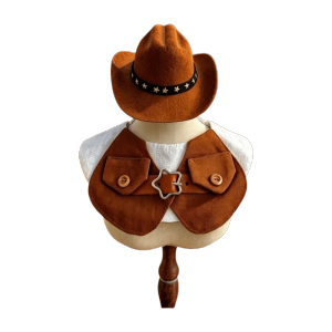 OUTOPEN Dress-Up Dog Cowboy Costumes Retro Denim Pet Outfits Pet Prop with Star Hat Cats Costume Pet Cosplay