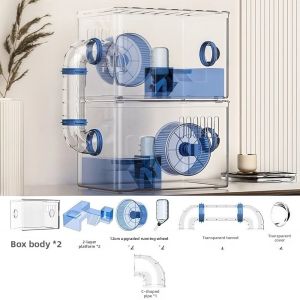 MECOME 2 Layers Hamster Villa Acrylic Transparent Golden Bear House Luxury Modern Design Hamster Cage Little Pet Furniture