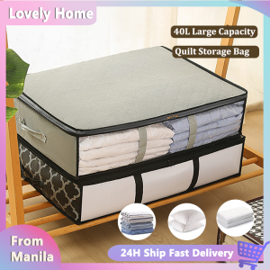 Foldable Storage Bag With Lids Quilt Storage Bins Double Zipper Clothes Quilt Storage Under Bed Cabinet Storage Organizer With Zipper Space Saver 40L Large Capacity Foldable Box Organizer