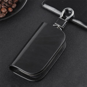 Leather Wood Grain Car Key Holder Keys Organizer Zipper Wallets Car Keychain