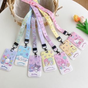Cute Cartoon Card Holders Students Card Access Control Korean Card Case Kuromi with Lanyard Melody Credit ID Kawaii Keychains Card Storage Cover