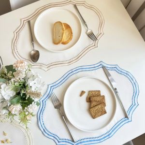 PRIMEPICKGLOBAL Embroidered Fabric Placemat Napkins Vintage Imitation Cotton Linen Decorative Table Mat Fashion French Lace Table Place Mat