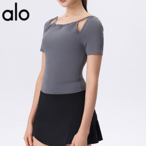 ALO- ท็อปโยคะฤดูร้อนสำหรับผู้หญิง เสื้อฟิตเนสสำหรับการฝึกพิลาทิส แขนสั้นสำหรับกีฬาและวิ่ง T เสื้อ  Al0-yoga
