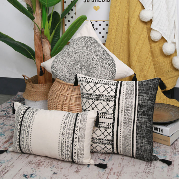 Bohemian Black and White Throw Pillow Case Modern Simple Geometric Tassel  Sofa Cushion Cover (without Core) Lazada PH