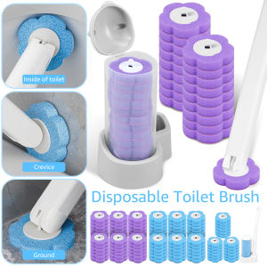 Disposable Toilet Brush Set  - With Extended Handle & No-Dead-Angle Heads -  For Toilet Home Bedroom Cleaning - Wc Accessories Tool