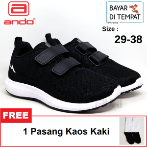 FIURI - Ando - BSC 21 VELCRO 29-38 Hitam Putih - Sepatu Kets Pria - Sneakers Pria - Sepatu Olahraga Sport Pria - Sepatu Casual - Sepatu Jogging Lari Fitness Gym Senam Pria - Sepatu Anak Laki-Laki Cowok - Sepatu Sekolah Bertali SD SMP SMA